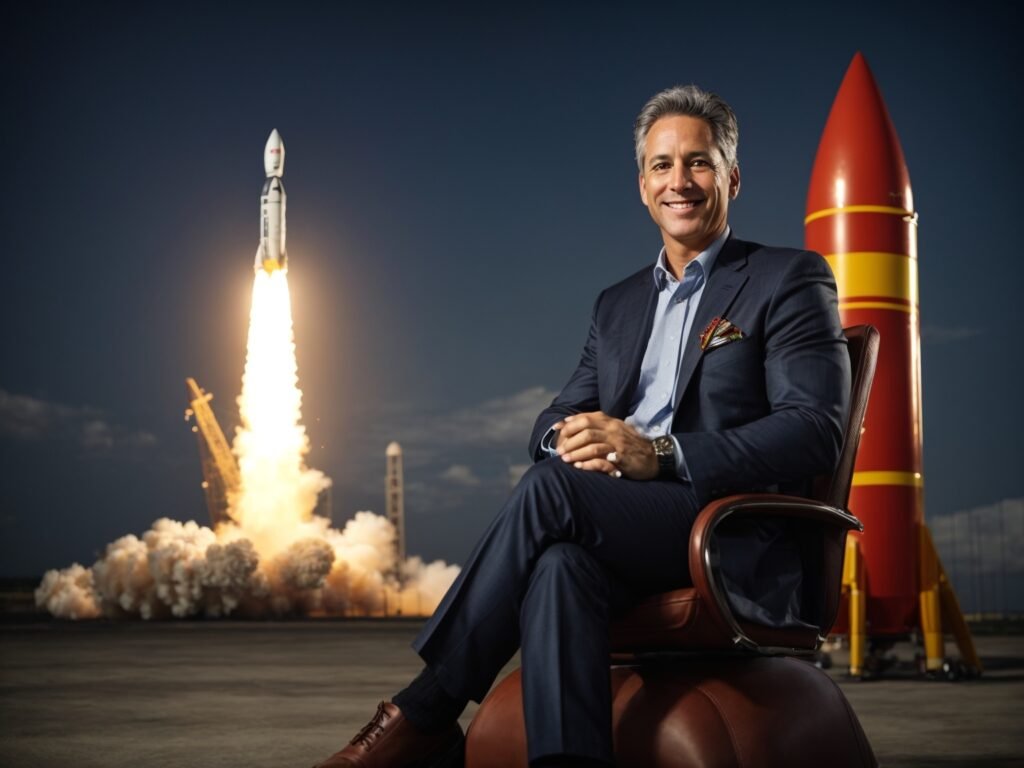 PhotoReal_Senior_Business_Manager_Sitting_On_a_rocket_about_to_1